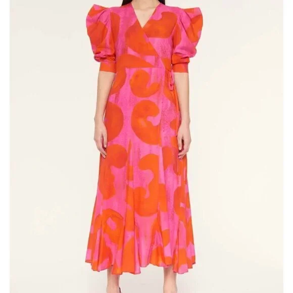 Tuckernuck De Loreta Izula Dress Pink Red Print Andita Size S - Picture 1 of 7